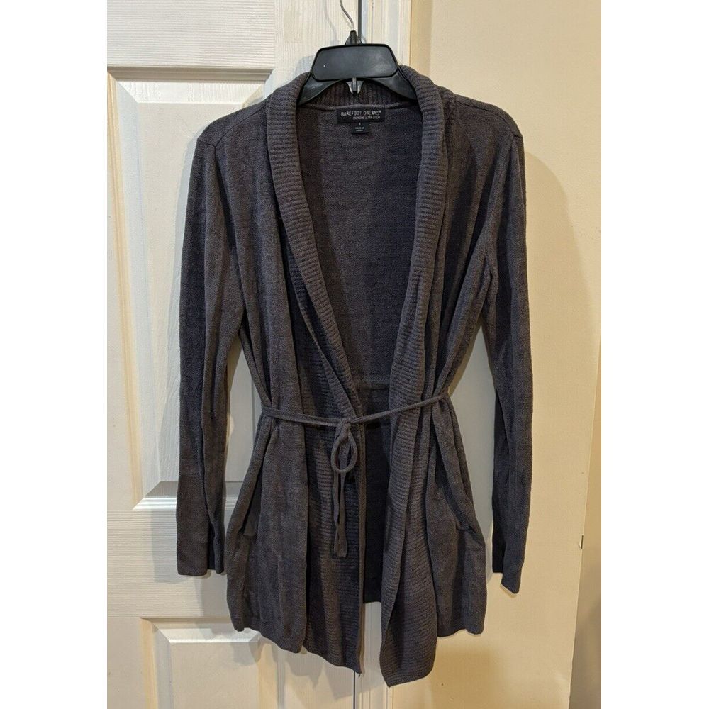 Barefoot Dreams CozyChic Ultra Lite Women's SzS Gray Cardigan With Belts Pockets